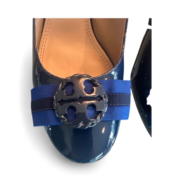 Tory Burch Blue Bow Maritime Patent Leather Pump Heels 10M - Picture 10 of 11